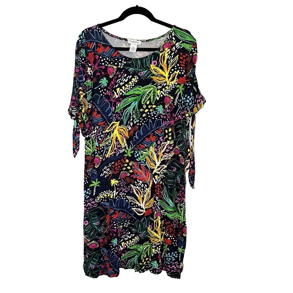 Colorful Tropical Sheath Dress XL Cottage Resort Coastal Nautical Retro Chic 80s